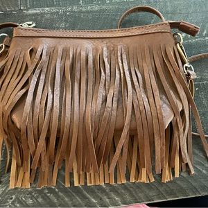 Leather fringe crossbody bag